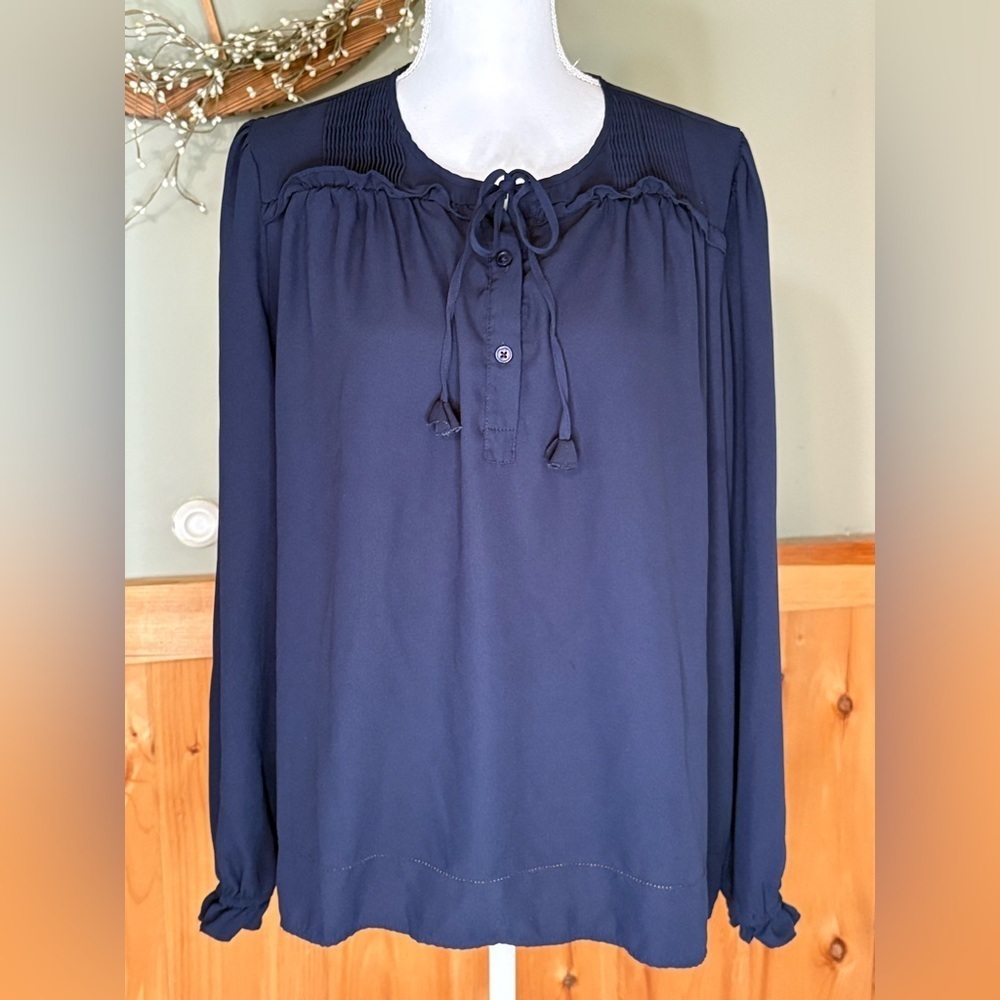 Joie  Navy Blue Blouse with Tie-Front size Large
